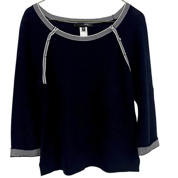 Les Copains Sweaters - Les Copains Navy Blue 3/4 Sleeve Top 100% Cotton